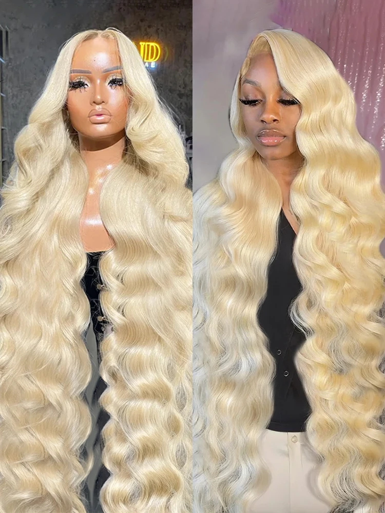 Brazilian Body Wave Glueless 13x6 13x4 Lace Front Human Hair Wig 40 Inch 613 Blonde HD Transparent Lace Frontal Wig For Women