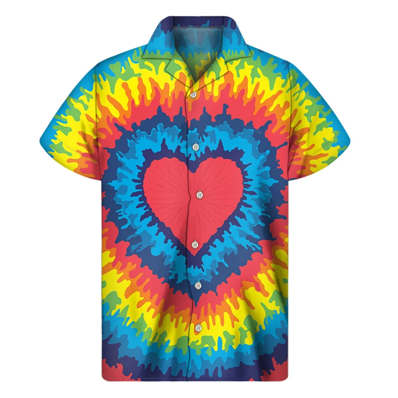 Colorful Love Heart 3D Print Aloha Shirt For Men Women Hawaiian Shirts Summer Loose Short Sleeve Tops Street Lapel Button Blouse