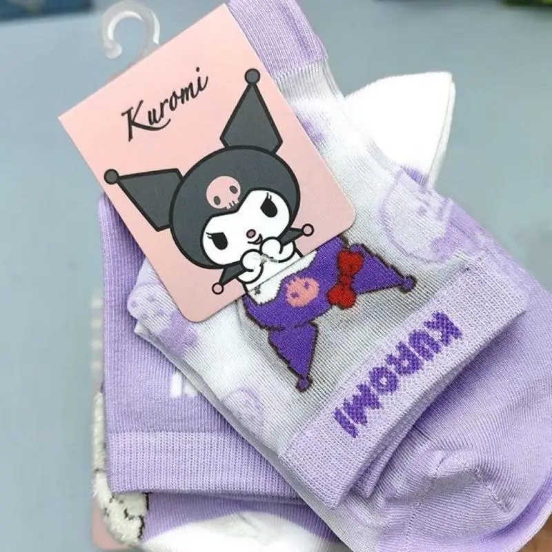 My Melody Sanrios Four Seasons Female Medium Socks Kawaii Kuromi Cartoon Cute Anti-Odor Breathable Cotton Socks Household Items