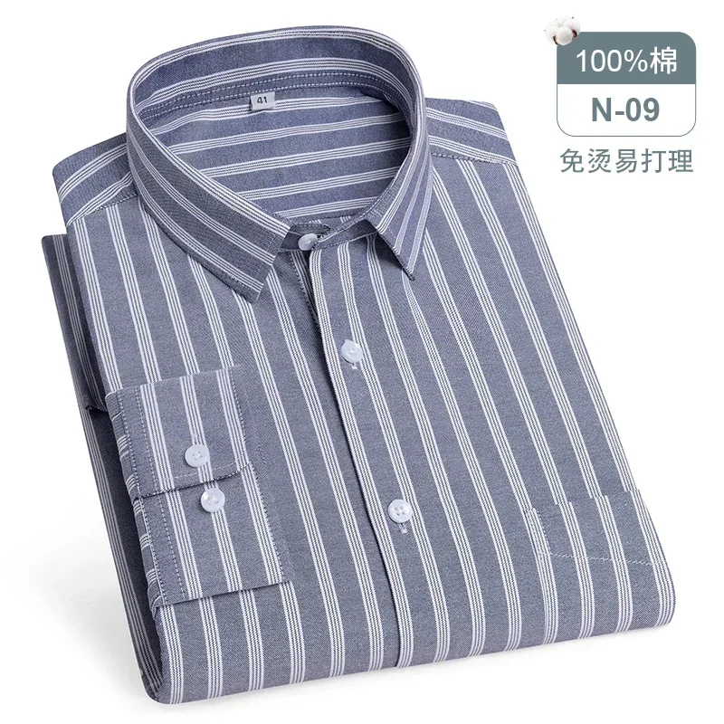 

New Men's Oxford Striped Shirt For Male Long Sleeve High Quality Pure Cotton Soft Comfort Slim Fit Man Dress Shirts Large Size