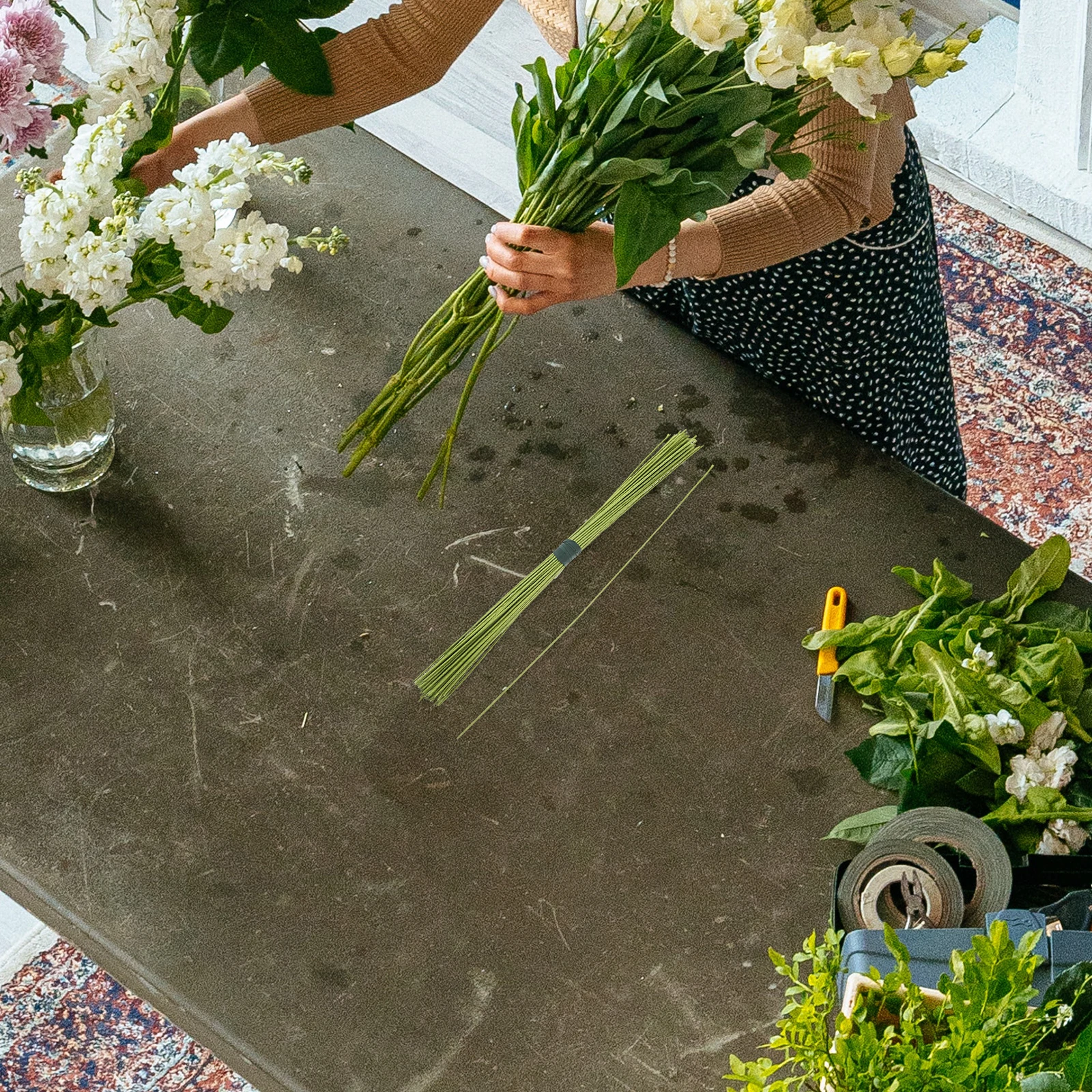 

200Pcs Paper Wrapped Iron Floral Wire for Flower Stems Artificial Flower Making Green Floral Arrangement Wire DIY Crafts