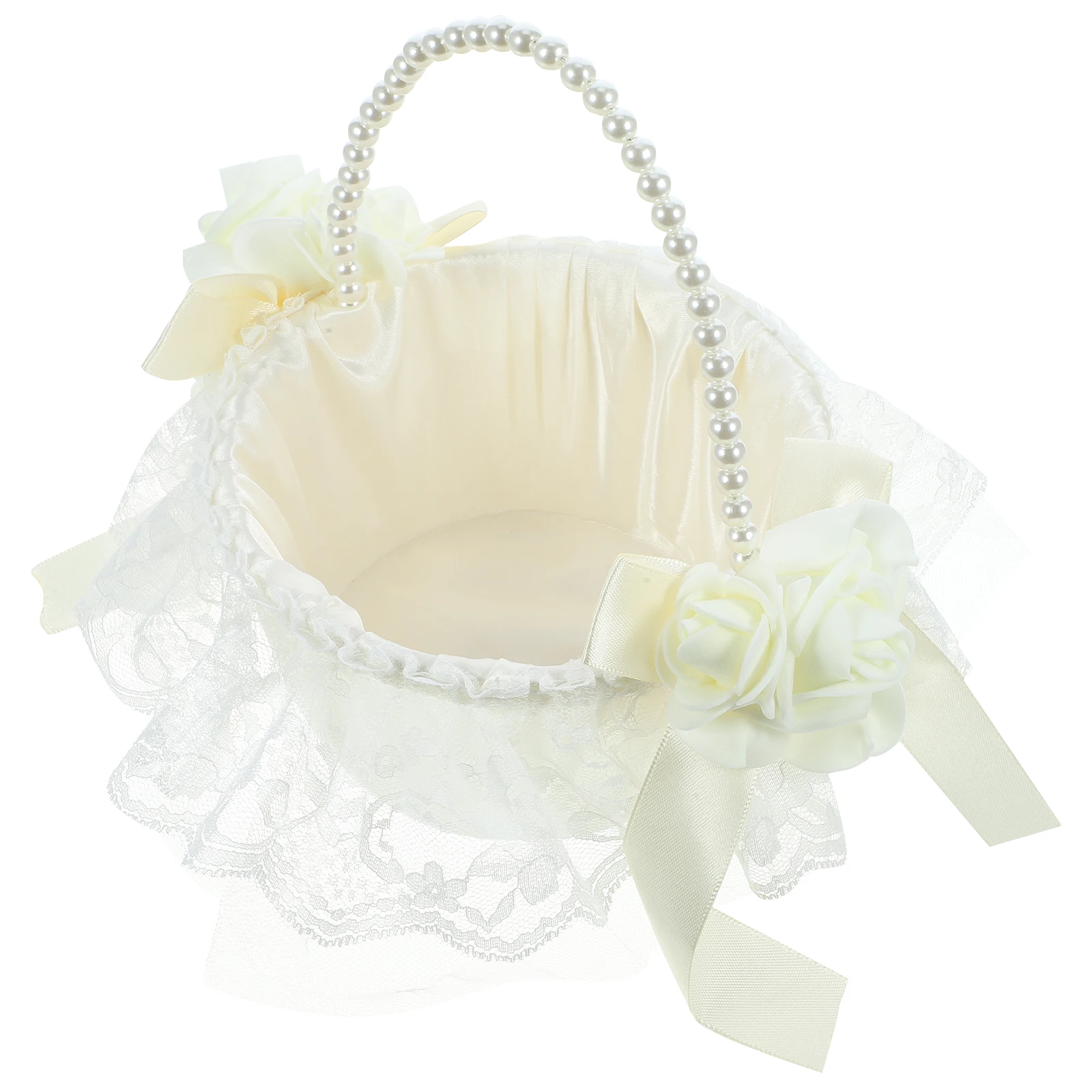 

Elegant Wedding Flower Girl Basket Pearl Lace Storage Baskets for Parties Holding Flowers Fruits C ies Rustic Design Long Use