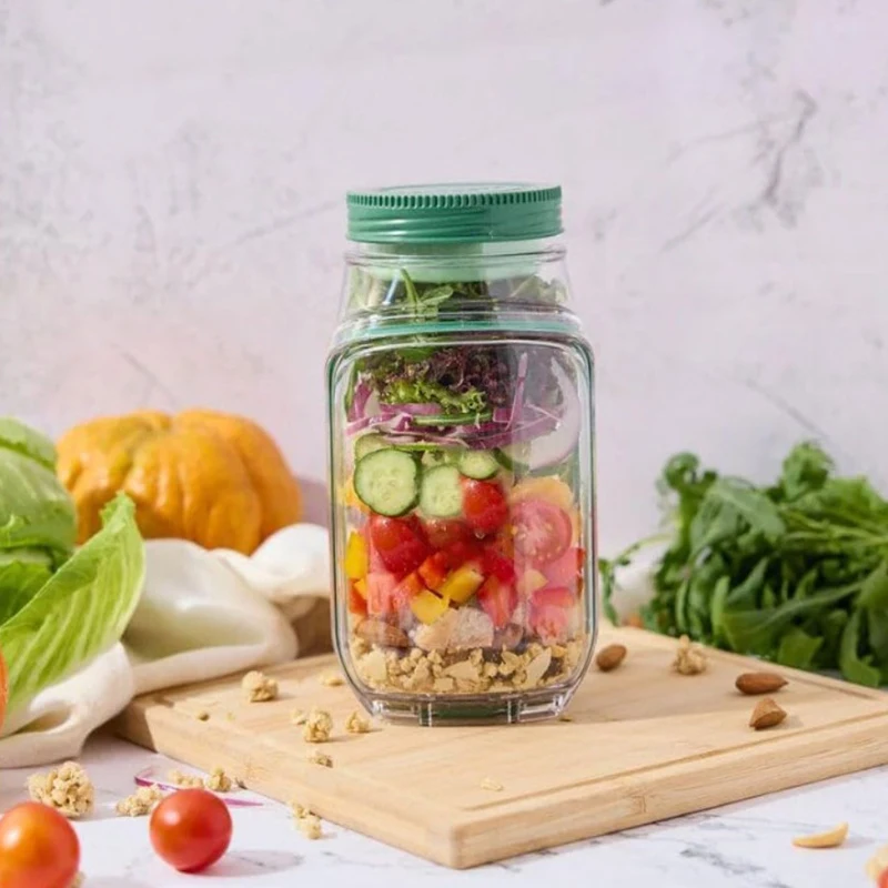 

Microwave Safe Mason Jar Salad Container With Side Opening Dressing Bowl Sauce Compartment Freezer Dishwasher Safe