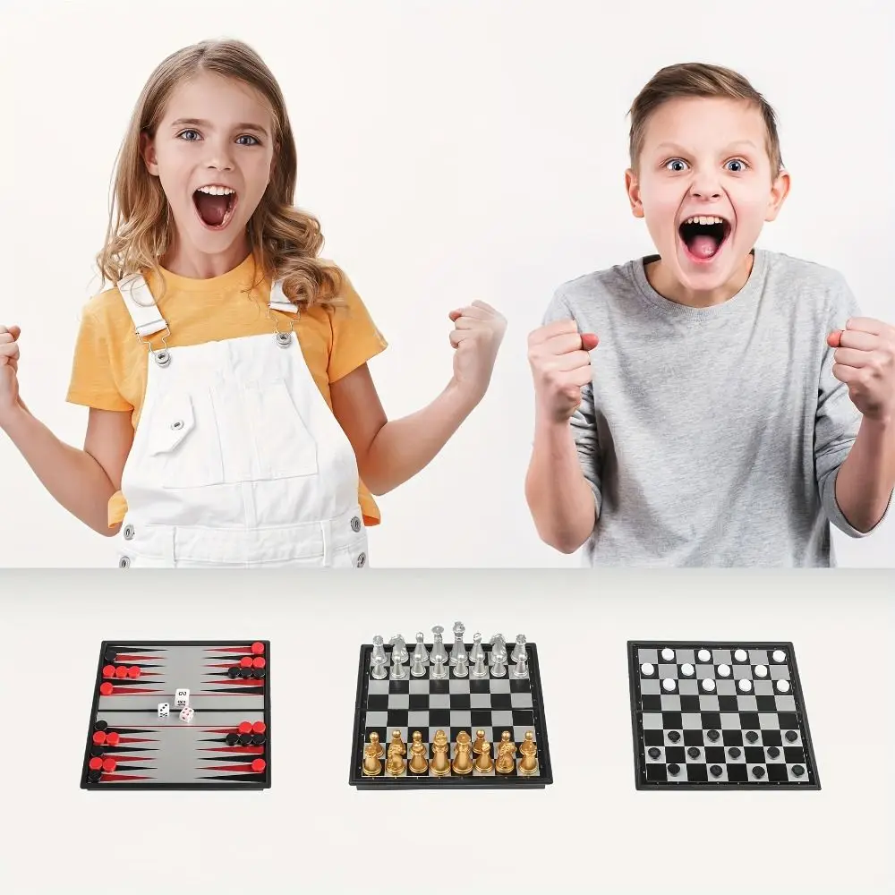 

Pocket Size Gold Silver Mini Chess Set Magnetic Pieces Folded Design Magnetic Chess Table Games Folding Chess Adult Players