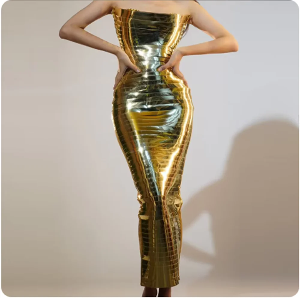 Strój sceniczny do klubu nocnego Gogo, sukienka na urodziny z odkrytymi ramionami, odzież festiwalowa karnawałowa, sukienka imprezowa, czarno-srebrno-złota yj321