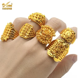 ANIID Ethiopia Dubai Leaf Gold Color Arab Rings Resizable For Women Wedding Jewelry African Party Gift Nigerian Jewellery