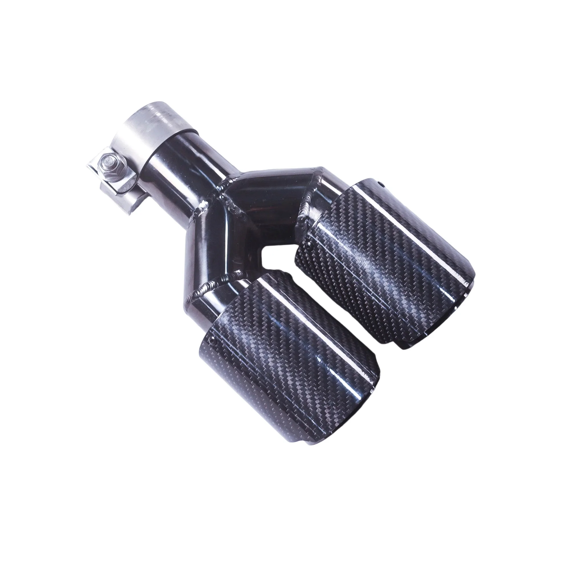 Ujung knalpot serat karbon glossy berbentuk Y dengan dua lubang keluar, dekorasi nozzle knalpot, universal stainless steel