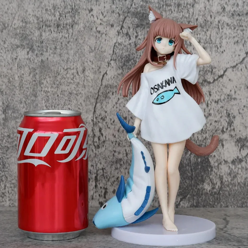 حار OLDEN HEAD قطتي هي فتاة Kawaii أنيمي الشكل ساكورا دقيق فول الصويا الجلوس وتناول الأسماك تحصيل بولي كلوريد الفينيل نموذج دمية لعبة