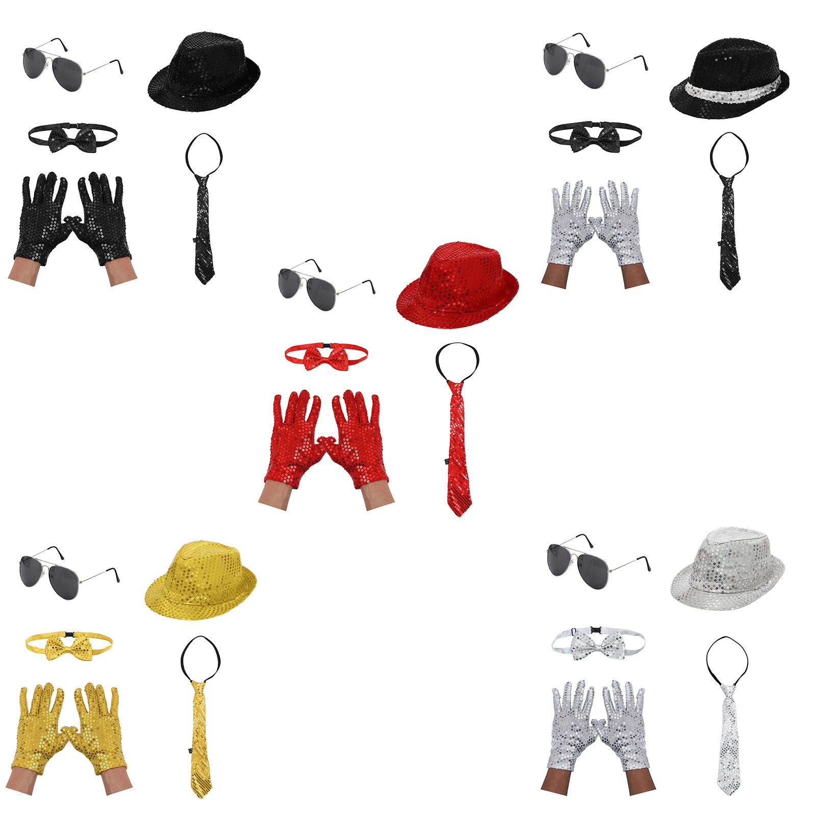 5 قطعة 70s ديسكو ازياء اكسسوارات مجموعة الهيب هوب قبعة ربطة القوس فيونكة النظارات الشمسية التعادل وقفازات لحفلات الهالوين فستان حفلة تنكرية #2