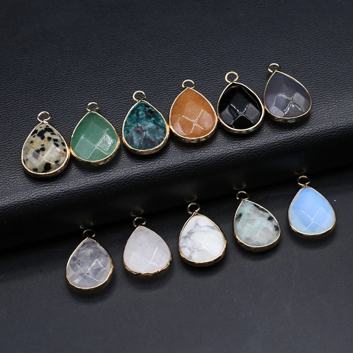 

12PCS Wholesale Natural Semiprecious Stone Water Droplet Connector Pendant Jewelry Making DIY Necklace Accessories Charm Gift