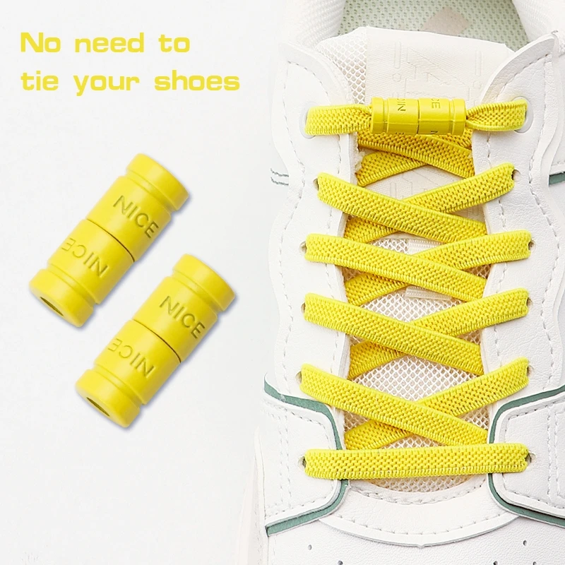 New 1 Pair No Tie Shoelaces Capsule Buckle Shoelace Sneakers Flat Elastic Shoe Laces for Kids Adult Shoes Accessories 6mm Width