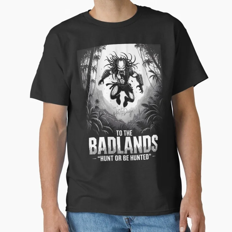 

Attack on Badlands 80s sci fi Vintage Horro Movie Alien Predator Hunter Yautja Monster gift T shirt Large size Tops 6XL clothes