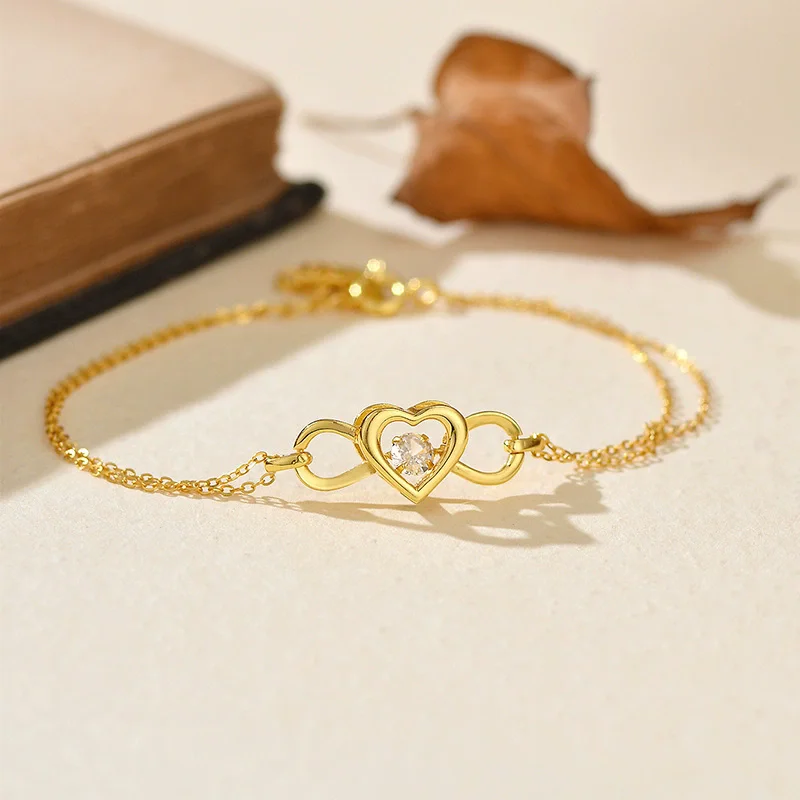 

S925 sterling silver women's bracelet gold-plated zircon heart-shaped dynamic fashion jewelry party accessories