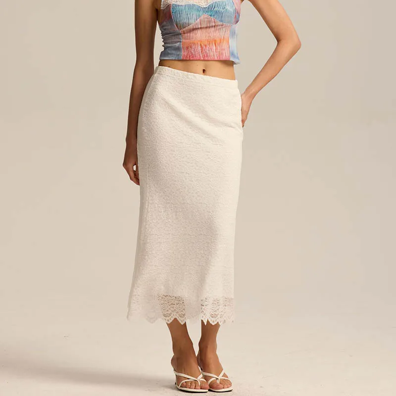 Women's Lace Midi Skirts Spring Summer New High Waist Bodycon Pencil Skirts European American Sexy Ladies Slim Fit Long Skirts