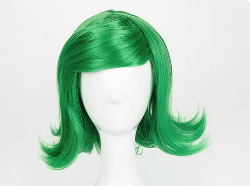 Movie Inside Out Disgust Cosplay Wigs Green Short Curly Heat Resistant Synthetic Hair Wig + Wig Cap