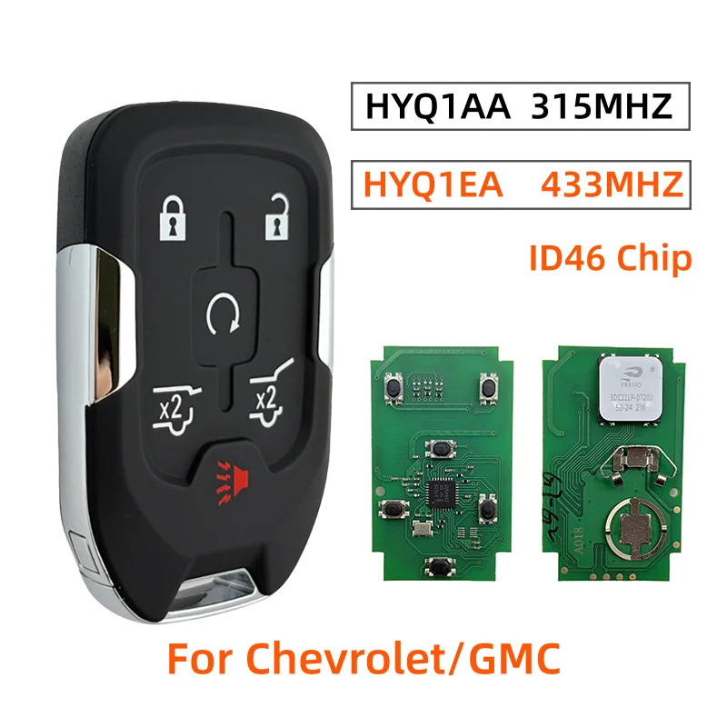 HYQ1AA HYQ1EA Clé intelligente sans clé à 6 boutons, 315/433 MHz, puce ASK ID46 pour Chevrolet Tahoe Suburban GMC Yukon 2015-2020