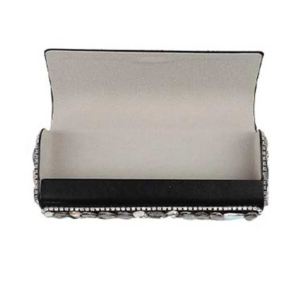 

Портативный футляр для очков с инкрустацией стразами, кожаный, блестящий, черный, органайзер для очков, большой вместимости, с защитой от потери