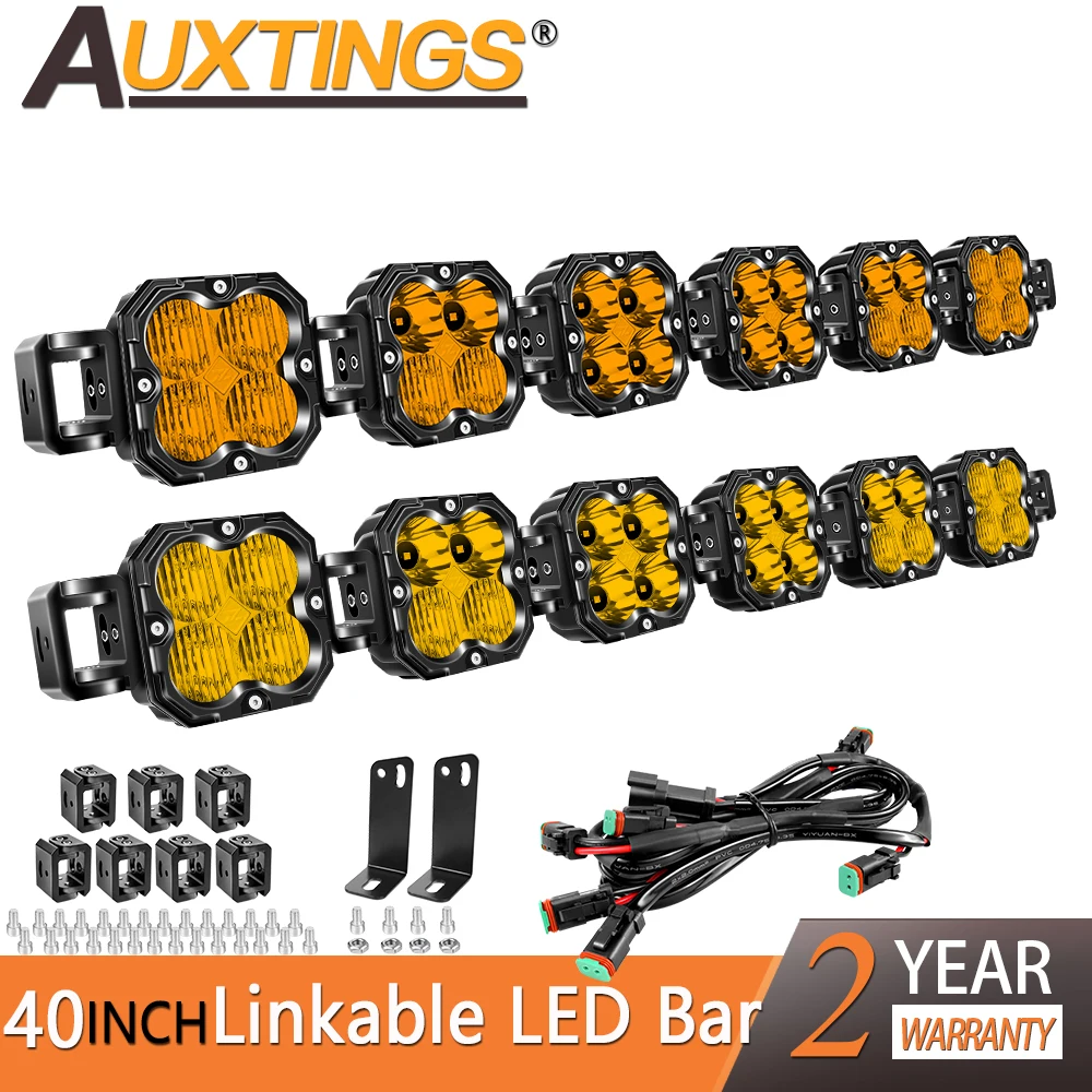 Auxtings Amber/Yellow 40 inch LED Cube Pod Light Linkable Driving LED Light Bar for 4x4 Auto Truck ATV Car Offroad 3000K
