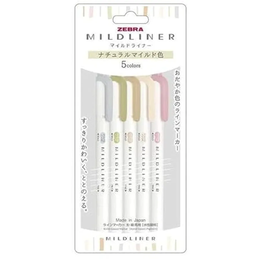 

Zebra Line Marker Dual-Purpose Water-Based Pigment Mildliner [Natural Mild Colors] 5 Colors