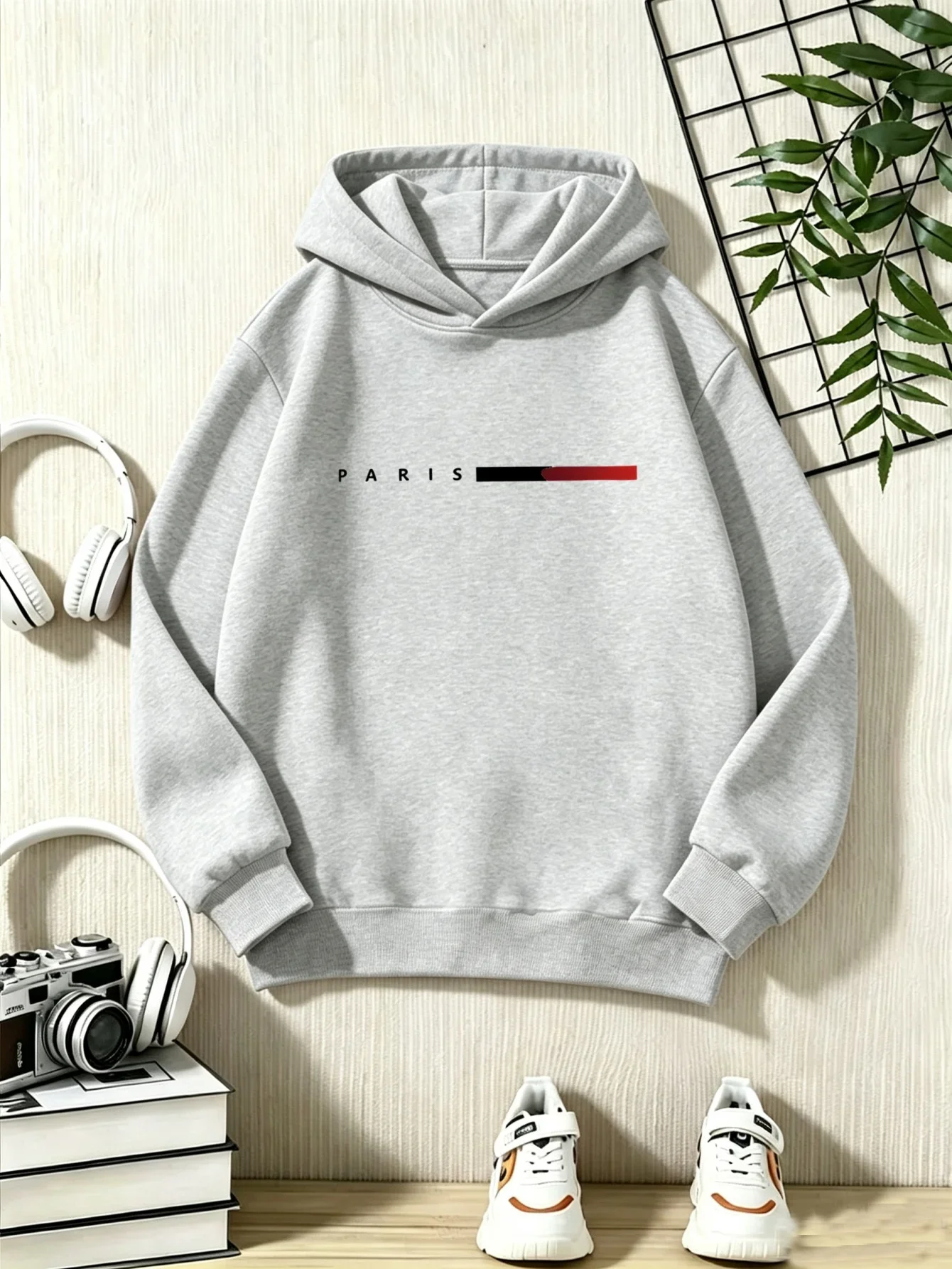 Kids Boys Girls Paris Graphic Hoodie Black Printed Red White Stripe Sweatshirt School Clothes Birthday Present Autumn Tops