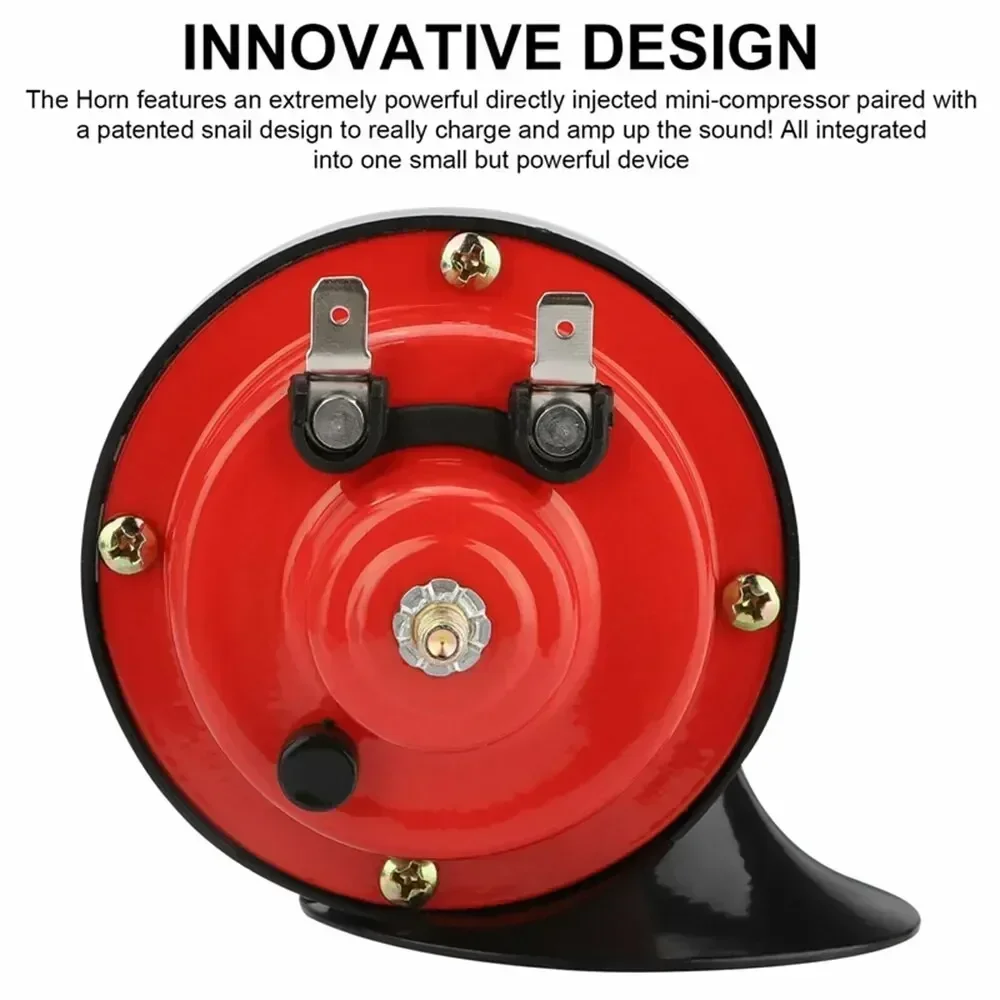 1/2 قطعة بوق قطار مقاوم للماء مناسب للشاحنات والقوارب والسيارات والدراجات النارية والدراجات وبوق الحلزون الفائق والأحمر والأسود 12 فولت