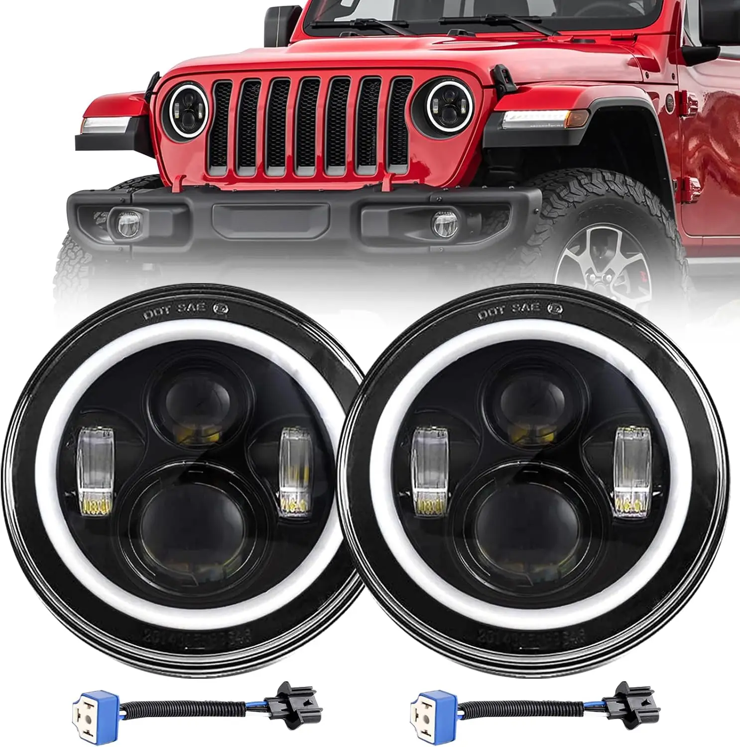 

LED Round Headlights w/ DRL High/Low Beam for Jeep Wrangler JK LJ CJ for Hummer H1 H2 for Unlimited JKU Peterbilt Ford H6024
