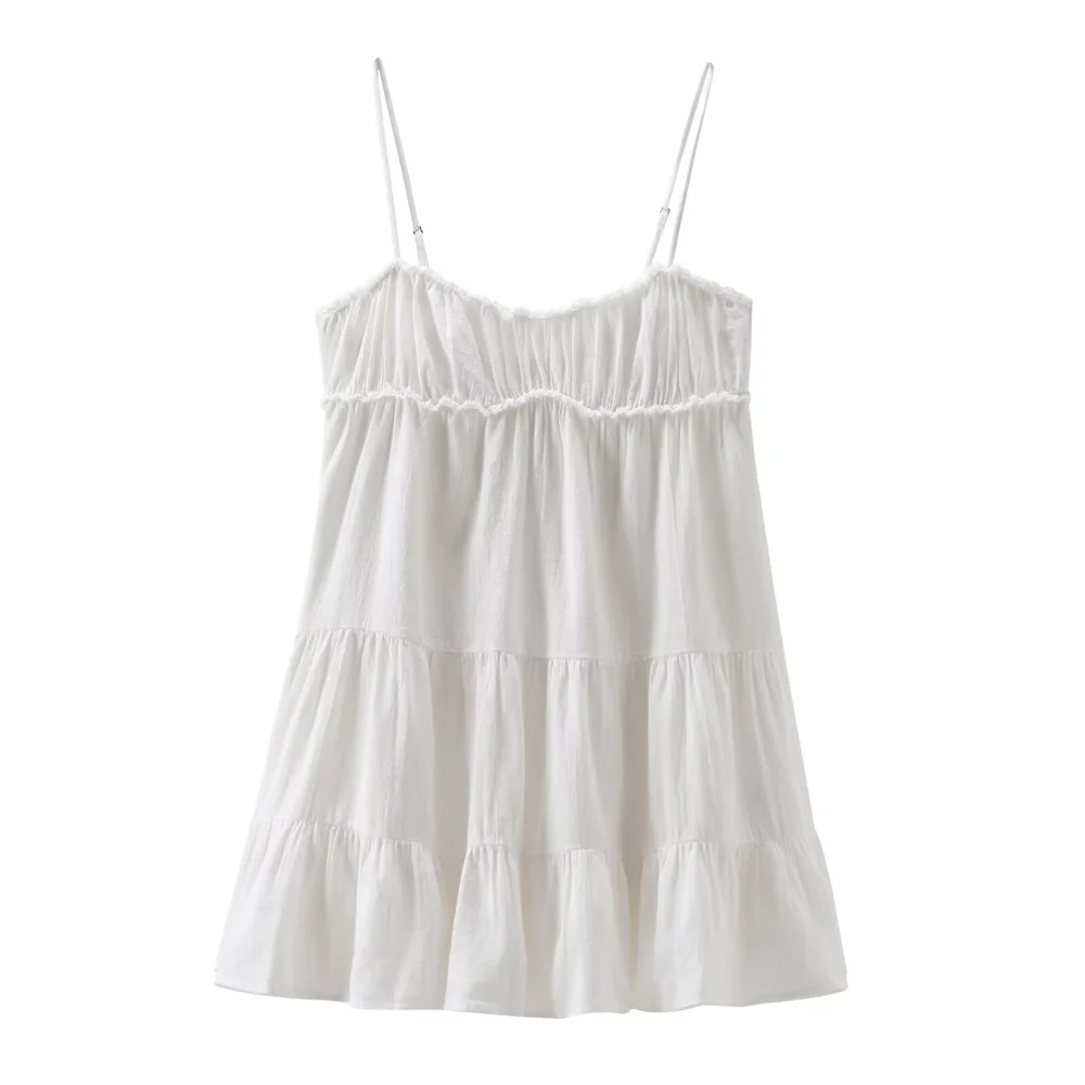 Verão novo produto estilo feminino sem mangas com decote em v sexy midi em camadas emenda cinta vestido saia curta