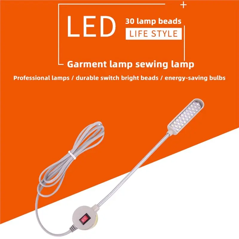 ABUG-Flexible Gooseneck 30 LED Lighting Lamp 3Pcs Industrial Sewing Machine Clothing Machine Parts Work Light 360° EU Plug