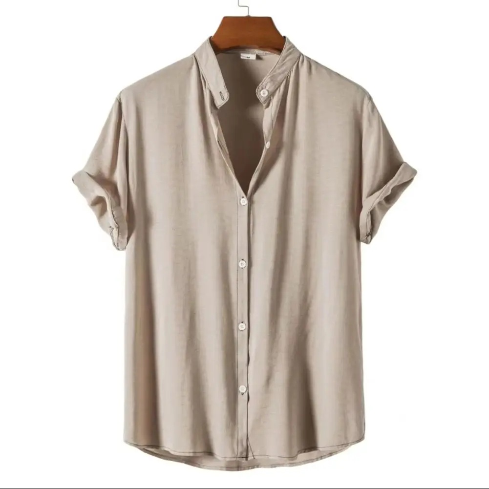 

Мужская рубашка, однобортная однобортная рубашка с воротником-стойкой и коротким рукавом, мужская рубашка для отдыха в стиле ретро, отличная летняя рубашка с вышивкой