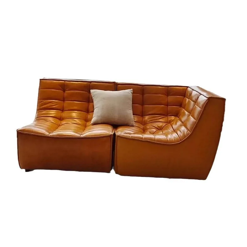 Simple retro designer lazy sofa living room waffle module corner sofa combination three people without armchair