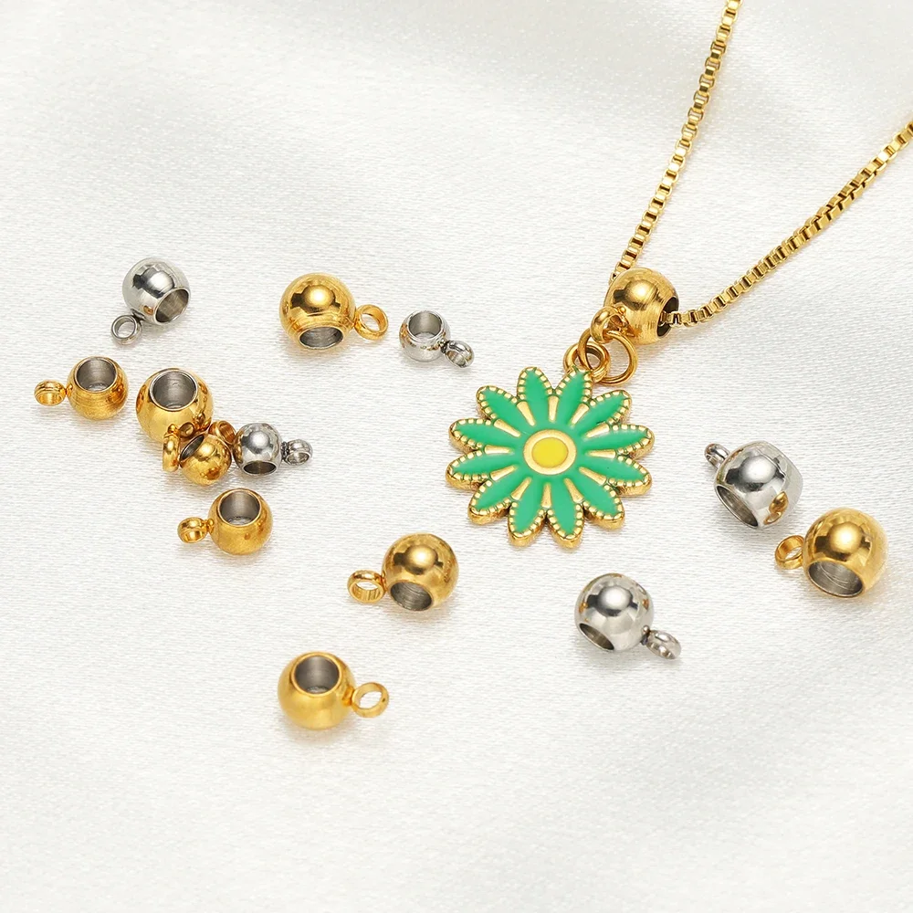 20pcs Gold Plated Stainless Steel 4/5/6mm Spacer Beads Bail Beads Pendant Bulk for DIY Jewelry Making Necklace Bracelet Supplies view 2