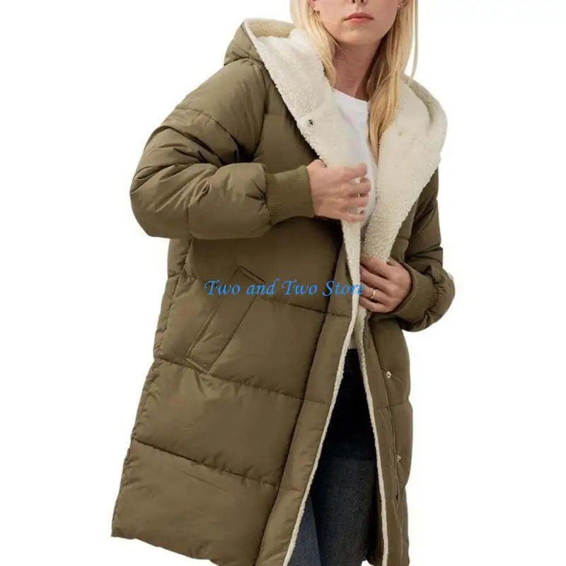 HX6F Women's down winter thickened down warm long down with hood, cotton coat