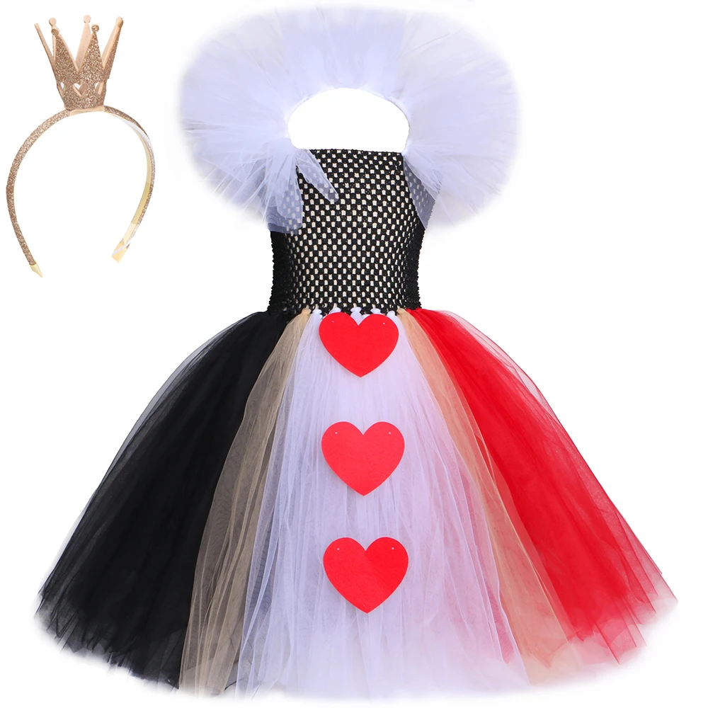 

Black & Red Queen of Hearts Tutu Dress Girls Carnival Halloween Cosplay Wonderland Costume for Kids Fancy Holiday Party Dresses