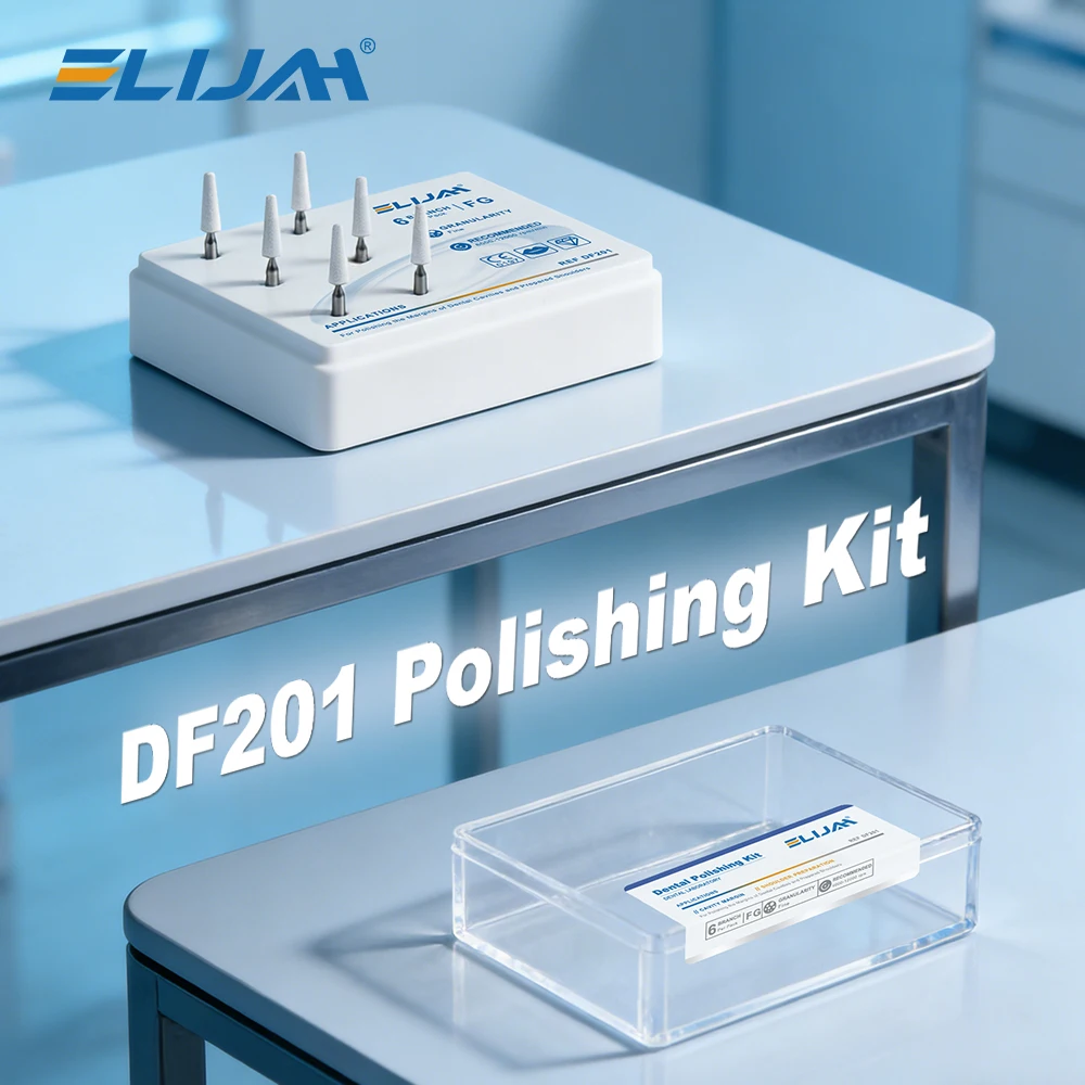 

ELIJAH 6Pcs/Box Dental White Stone Polishing Burs FG 1.6mm for Porcelain Composite Resin Finishing Polishing Dental Material