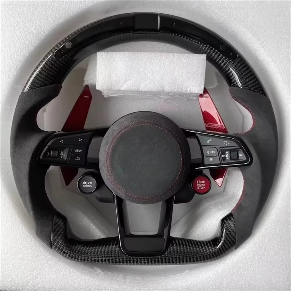 

LED Racing Flat Bottom Sports Steering Wheel Carbon Fiber Flat Bottom Sports Steering Wheel for Audi A3 A4L A5 A6L A7 A8 Q5 RS4