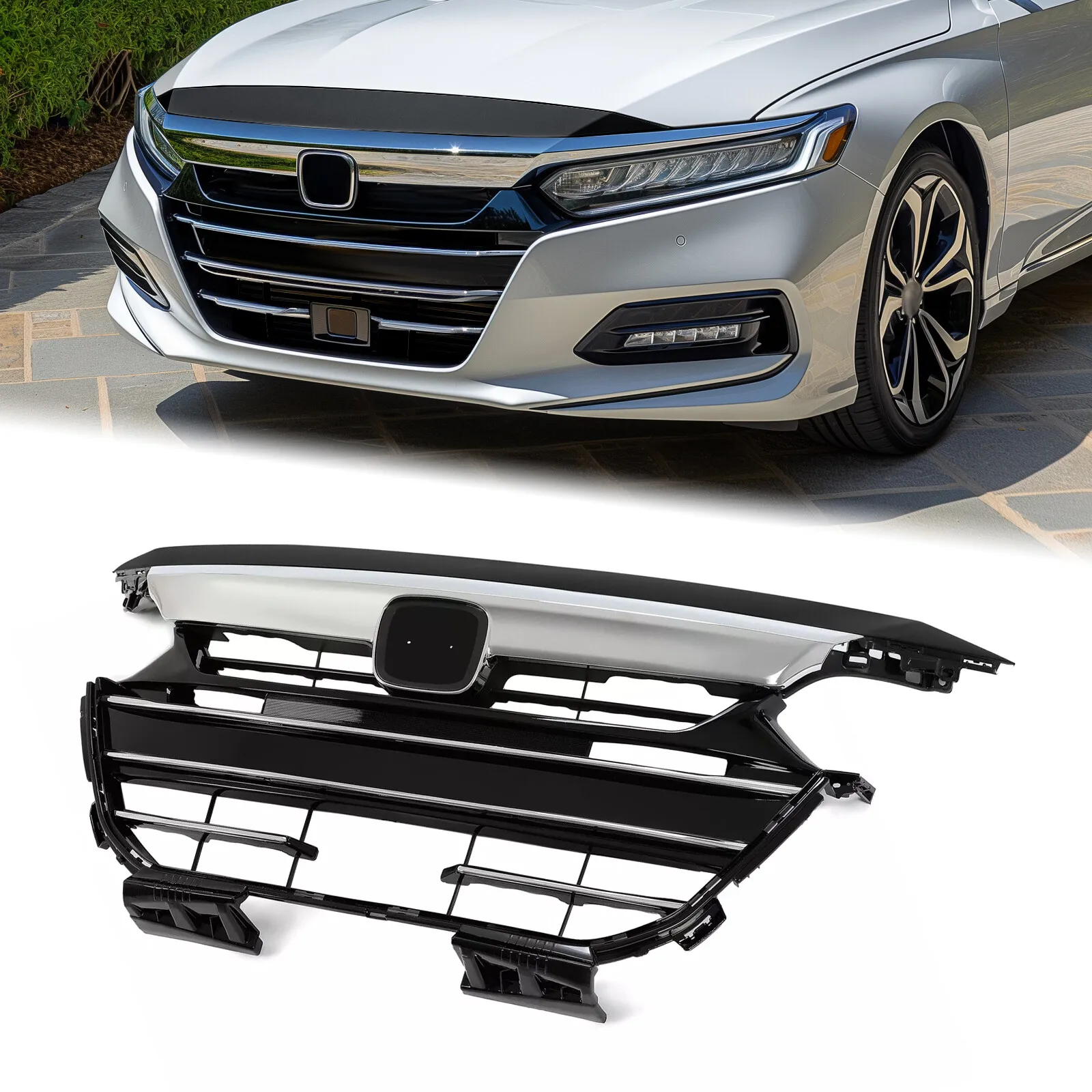 

Front Bumper Grille+Grille Cover Factory Style 4PCS For 2021-2023 Honda Accord