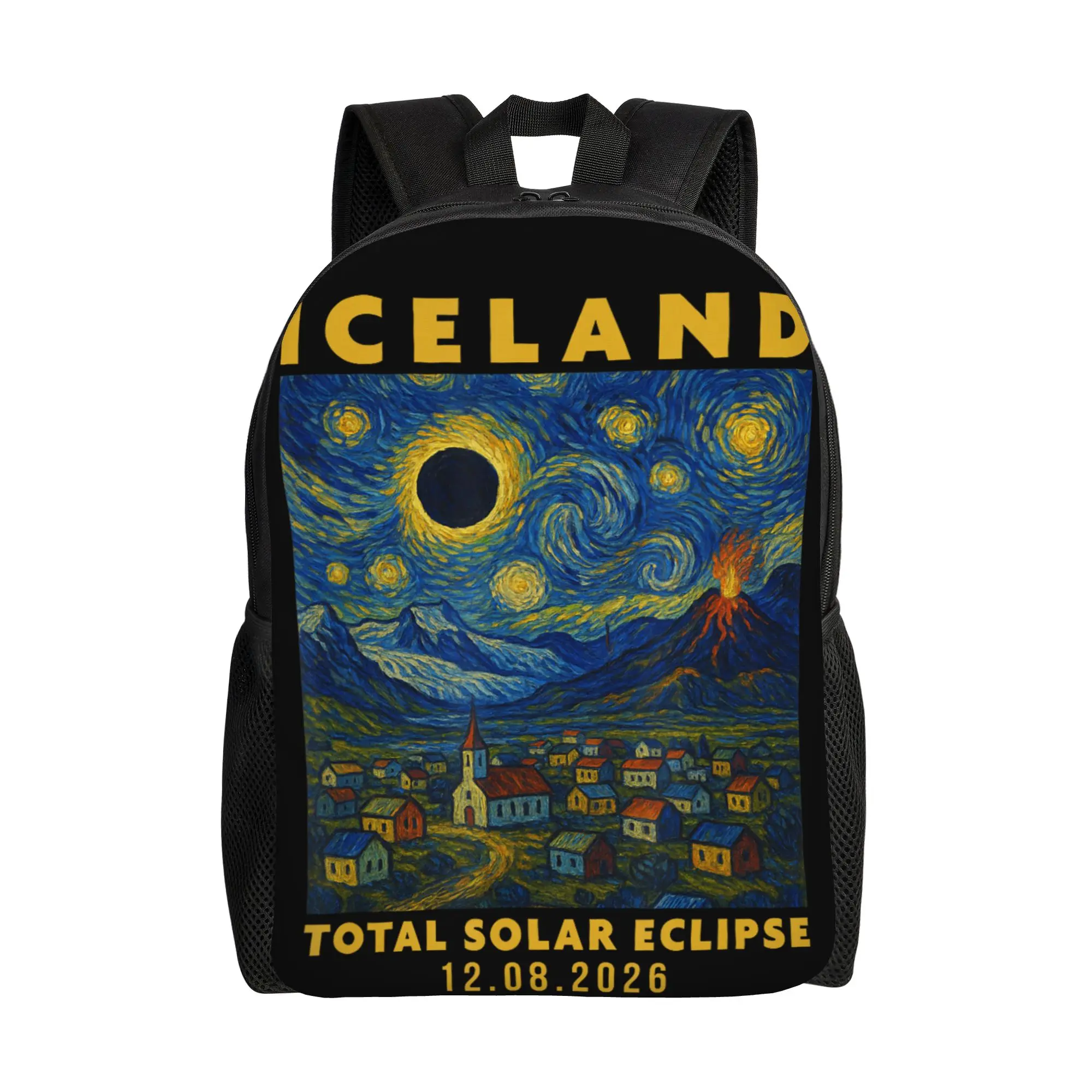 Iceland Total Solar Eclipse 2026 Backpack for Men Women Casual High School Daypack  College Shoulder Bag Durable