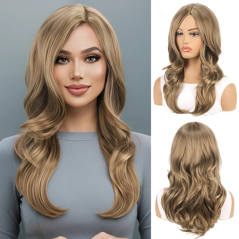 

New hot selling wig for women with long curly hair and a temperament of honey tea brown wig Synthetic fiber wig