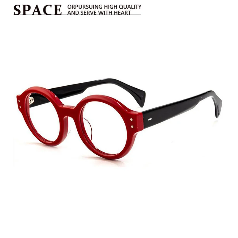 Japanese Retro Red Black Round Acetate Eyeglass Frames Thick Rivet Frame Unisex Custom Myopia Optical Glasses for Men Women