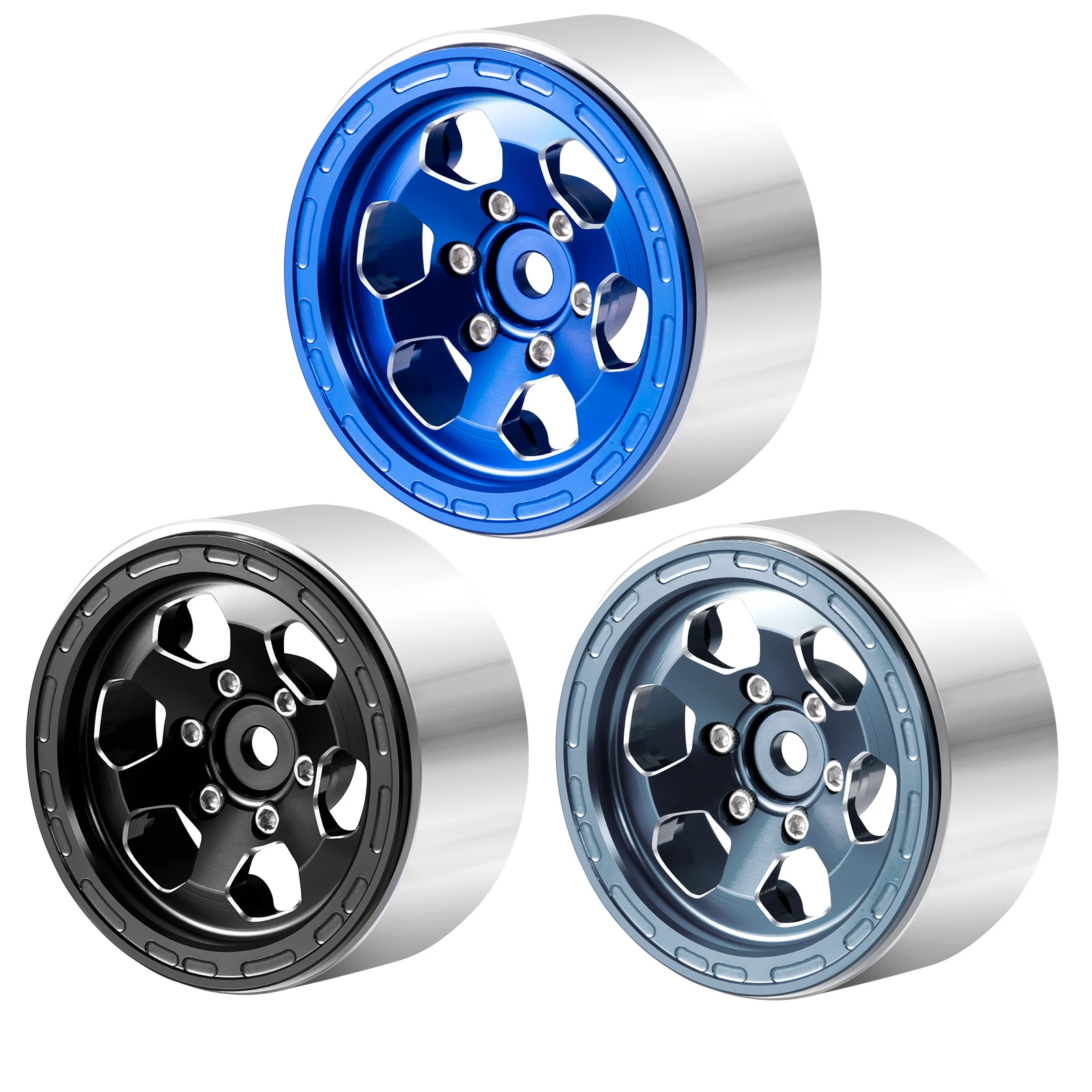 YEAHRUN 4 Stuks Rubber Wiel Banden 1.3 inch Beadlock Velgen Hubs voor 1/24 RC Auto Axiale SCX24 Crawler auto Upgrade Onderdelen