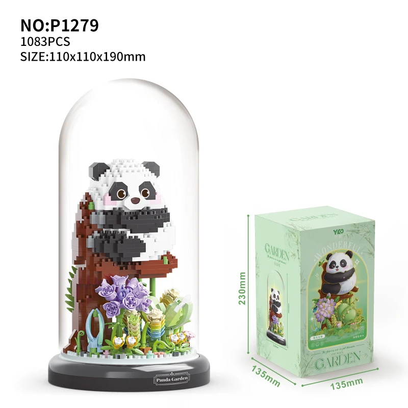 Flower Bouquet Dust Cover Panda Set Building Blocks Bonsai Collection Cute Animal Educational Toys Model Kids Christmas Gift