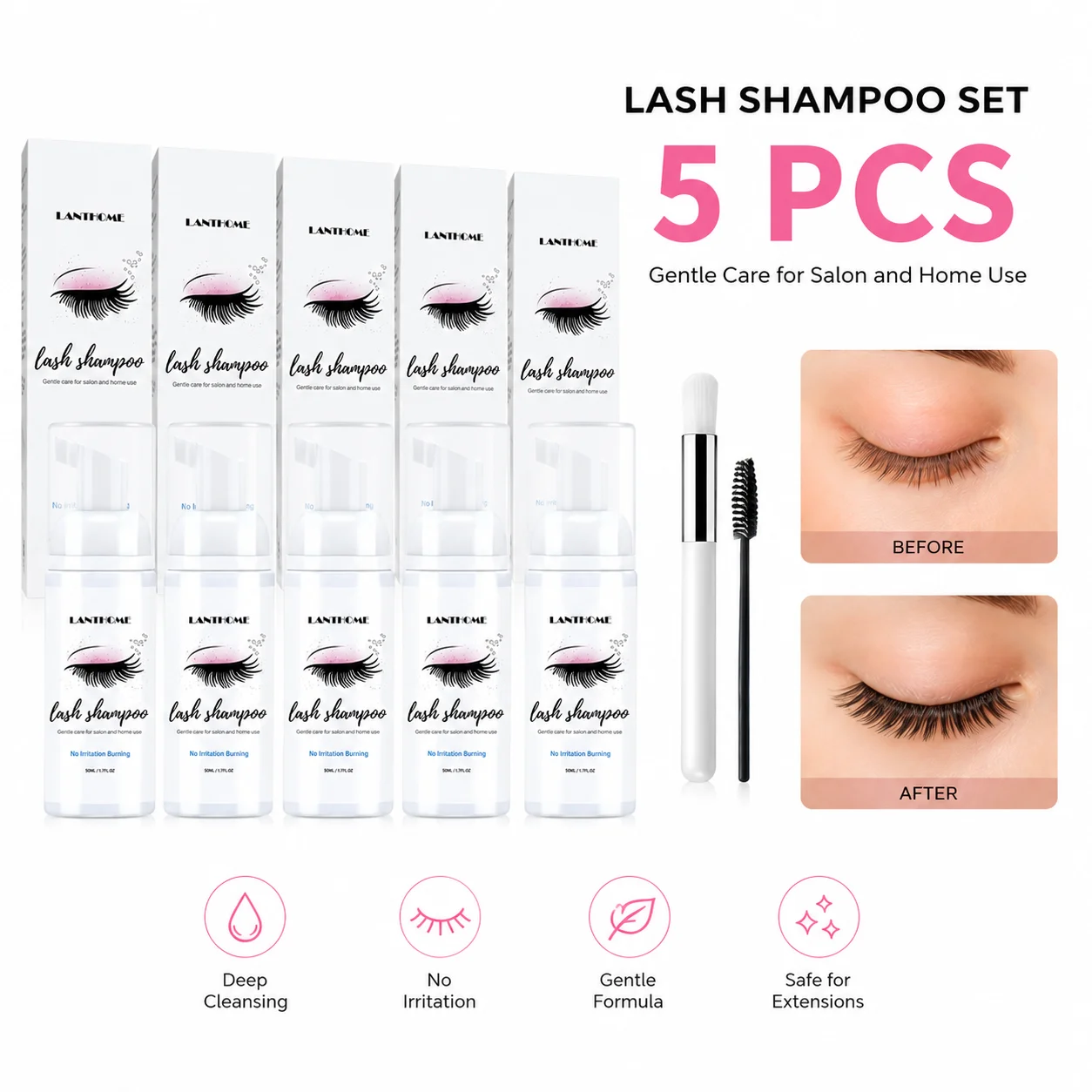 50 ml Lanthome Wimpern Verlängerung Shampoo Schaum Augenlid Tiefen Sauber Reiniger Für Make-Up Werkzeuge Mascara Entferner Kleber Salon Heimgebrauch