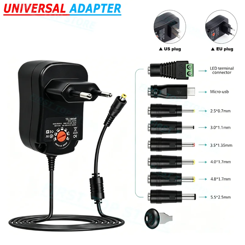 Adaptateur secteur AC/DC 3V 4.5V 5V 6V 7.5V 9V 12V 1A 12W, adaptateur d'alimentation réglable US EU, chargeur universel USB, alimentation à découpage