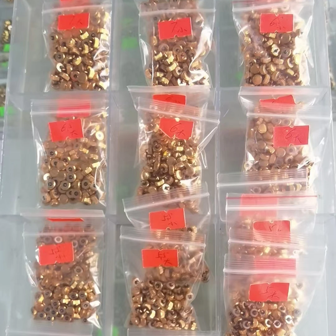 5 Stück Uhrenkronen aus Edelstahl, goldfarben, 2,5 mm, großer Durchmesser, 4,5–8,0 mm, Uhrenkopf, Reparaturteile, Ersatzteile. – Detail 2