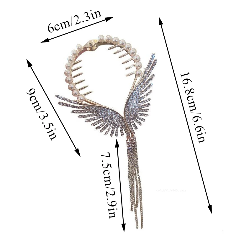 New Angel Wings Pearl Rhinestone Tassel Pill Head Ponytail Buckle Hair Clip Female Korean Hair Card Hair Jewelry Accessories