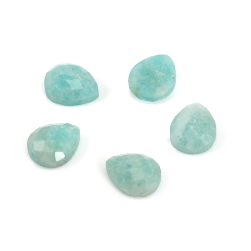 1PC 8x10mm Peruvian Amazonite Faceted Drop Cabochon Beads No Hole Polished Flat Back for Necklace Pendant
