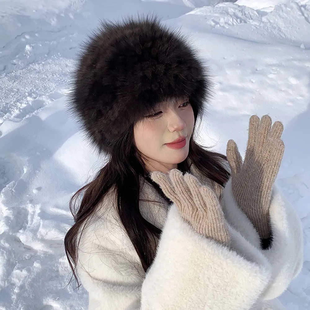 

Plush Sable Hat Winter Fisherman Hats for Women Thick Fluffy Ear Protection Cap Windproof Warm Soft Beanies