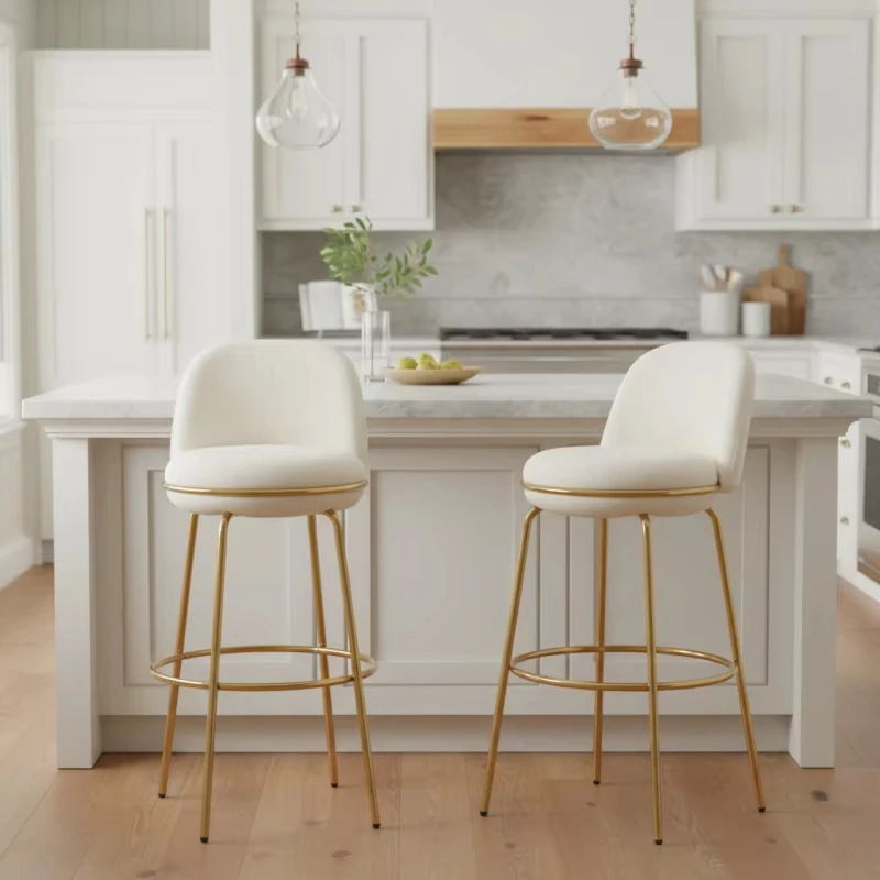 Modern Gold Metal Bar Stool Padded Cabinet Stool Low Back Round Bar Chair
