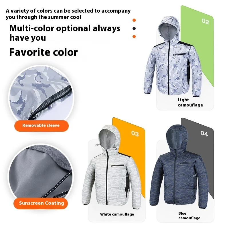 Одежда для кондиционера, термостойкий носимый охлаждающий жилет с вентилятором, дышащий жилет с длинными рукавами и вентилятором для льда для кемпинга, рыбалки