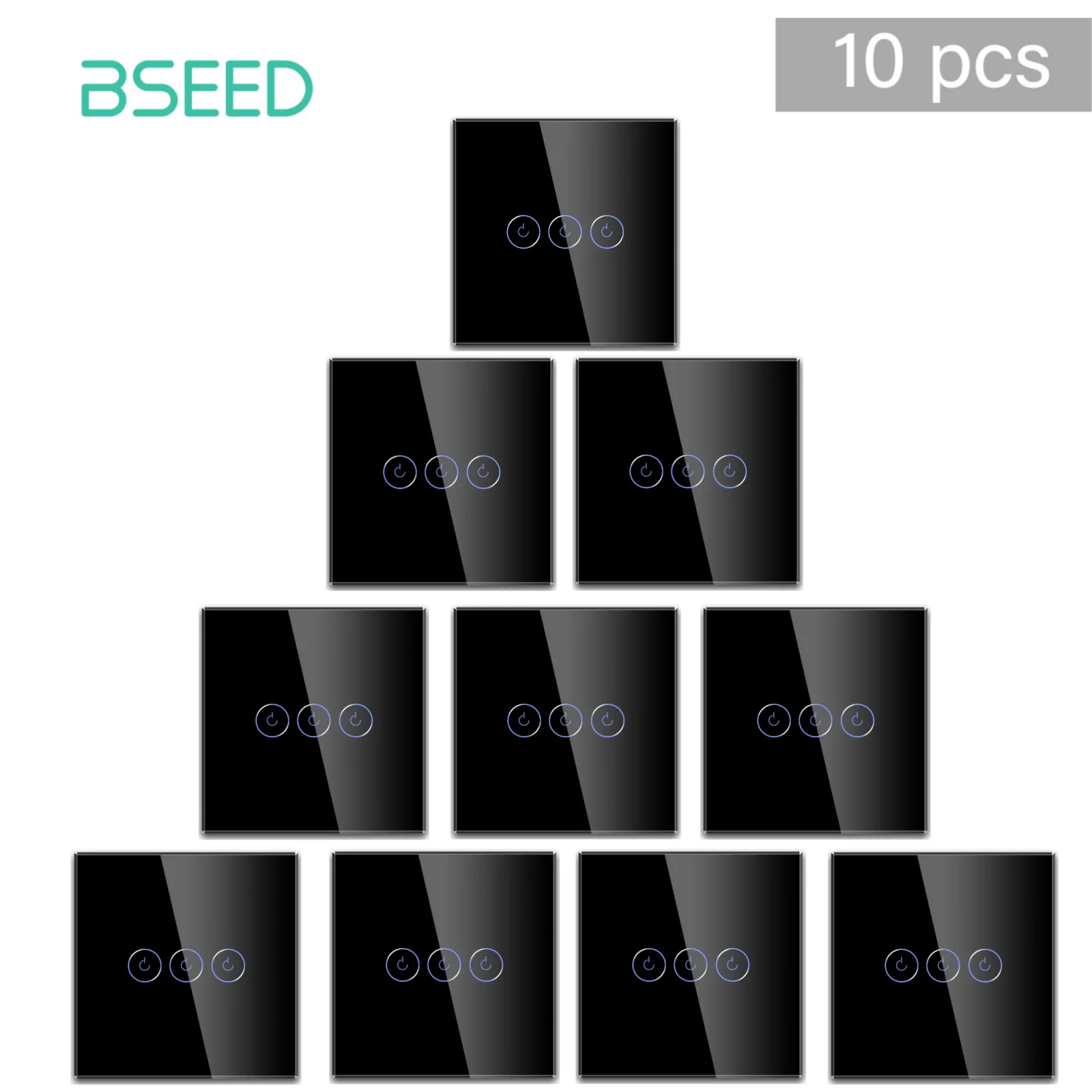 BSEED WIFI Smart Light Switch Tuya Smart Life 1/2/3 Gang APP Multi-Control Trap Schakelaar Met Neutraal Blauw Achtergrondverlichting Glazen Paneel